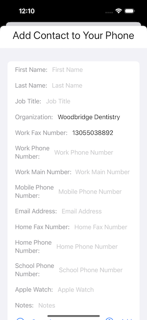 Fax Echo Add Contact Screen