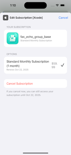 Cancel Subscription Screen