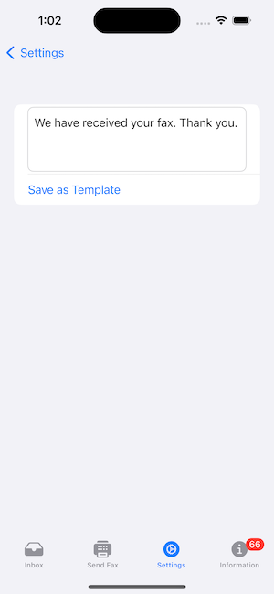 Fax Echo Preset Text Message Screen
