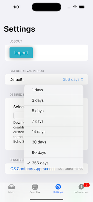Fax Echo Retrieval Period Screen