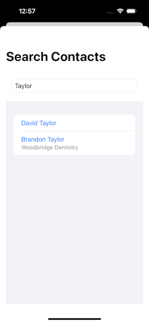 Fax Echo Search Contacts Screen